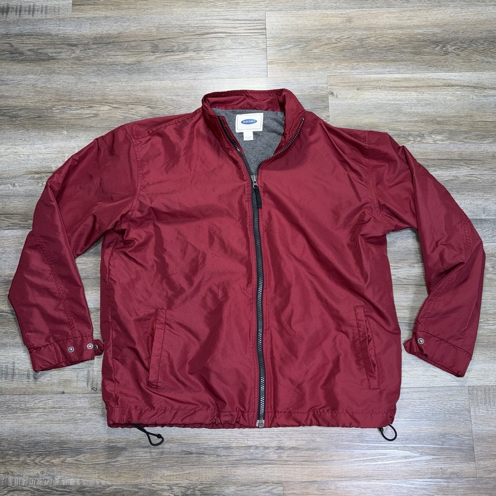 Old Navy Maroon Fleece-Lined Full-Zip Windbreaker Jacket Mens L Stand-Up Collar